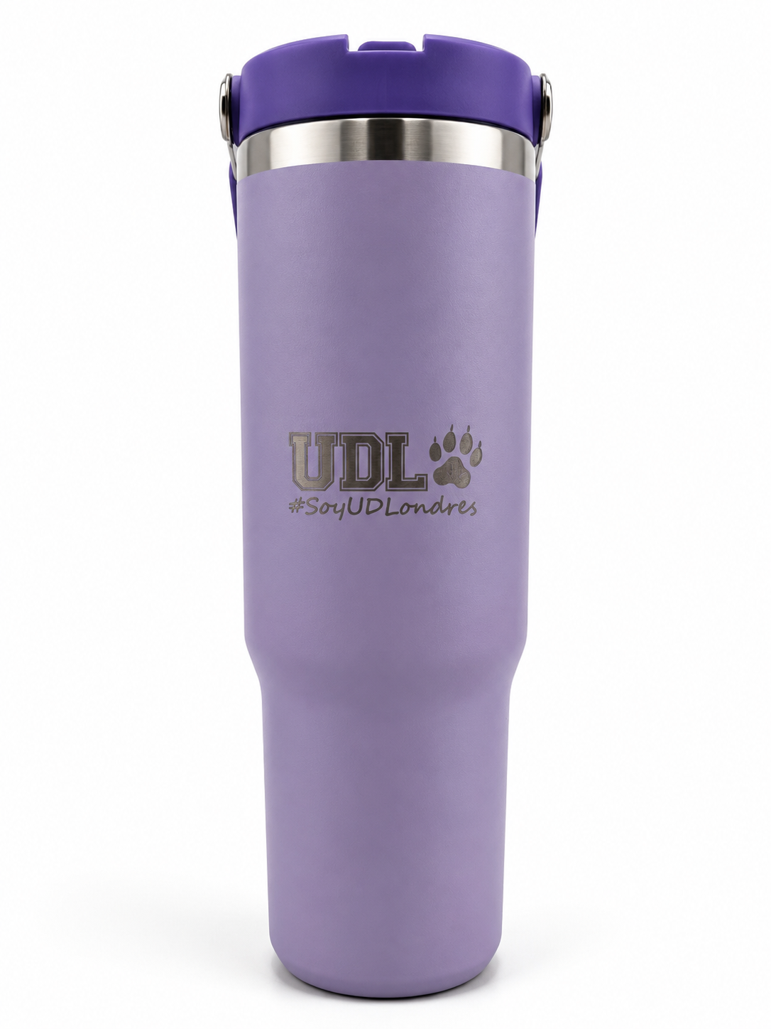 Termo con asa Morado grabado